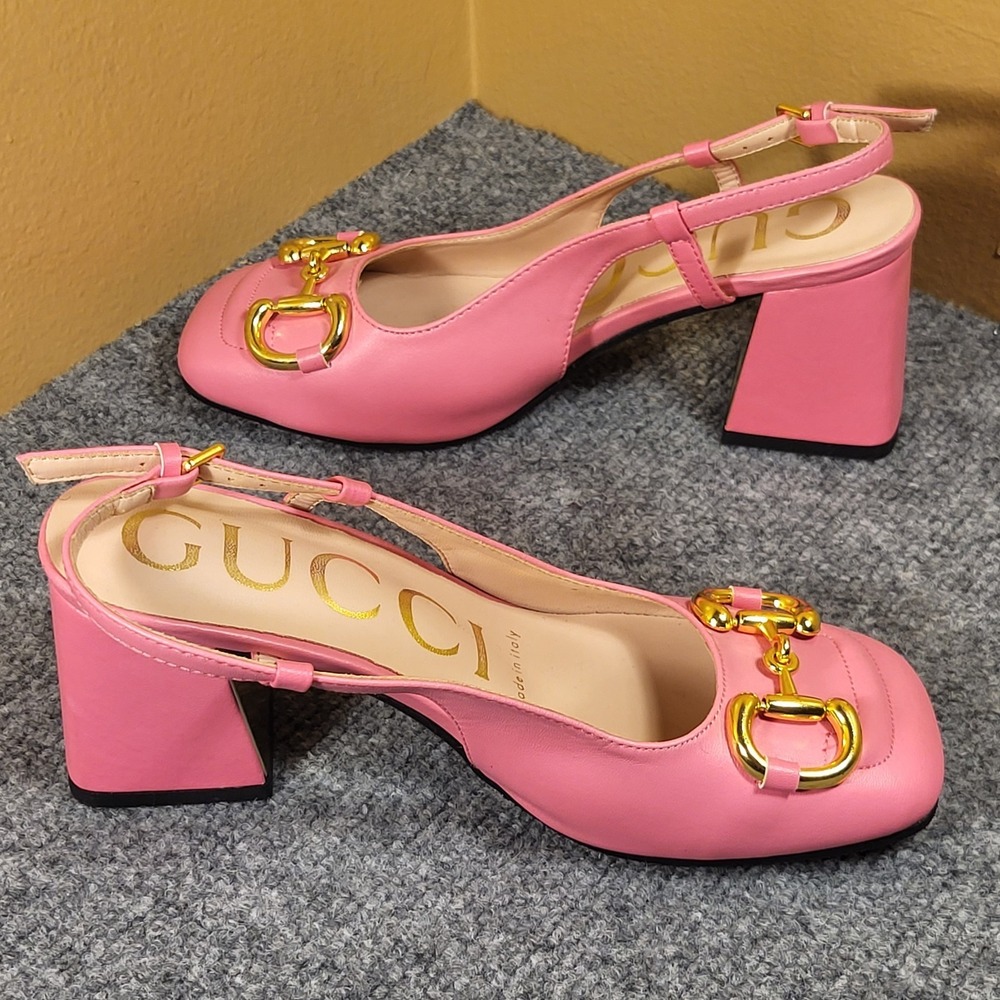 Gucci Women's Horsebit Leather Slingback Pump Pink "Made In Italy" Shoe Size 6 - Picture 4 of 6